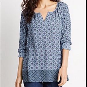 New, J. Jill, Blue Designed Peasant Top!